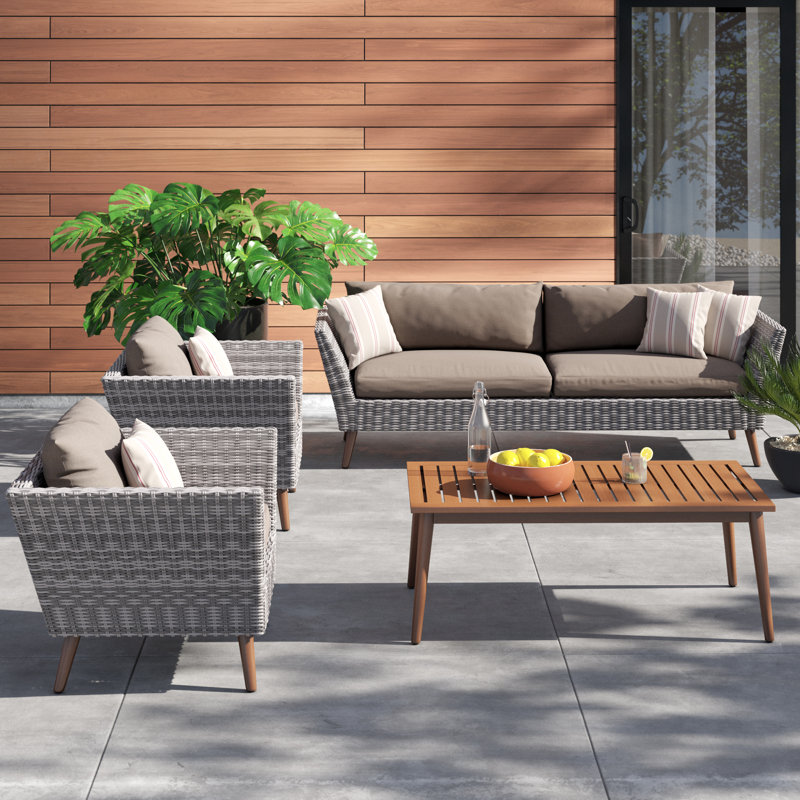Marsily Eucalyptus 4 - Person Patio Conversation Set with Cushions