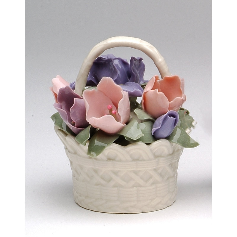 Fine Porcelain Small Floral Basket Figurine- 3 3/4"H