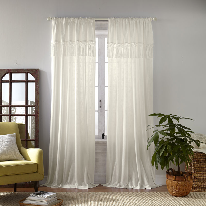 Panneau de rideau simple semi-diaphane avec passe-tringle Joplin, Ivoire, 52 po x 95 po