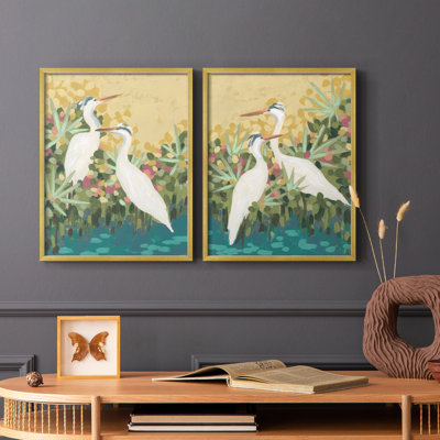 Reproduction encadrée Heron Lagoon I-Premium - prête à être accrochée - aucun clou requis - aucun clou requis