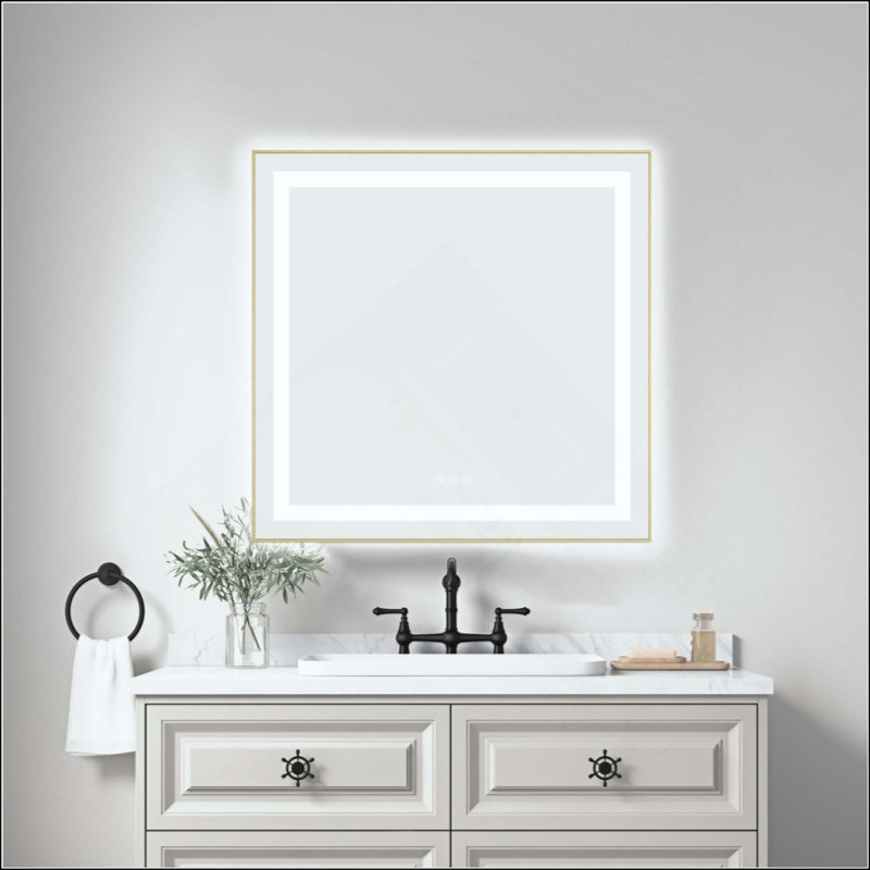 Miroir de salle de bain à DEL avec avant et rétroéclairage, miroir de meuble-lavabo mural avec cadre en aluminium, antibuée, mémoire, gradation continue