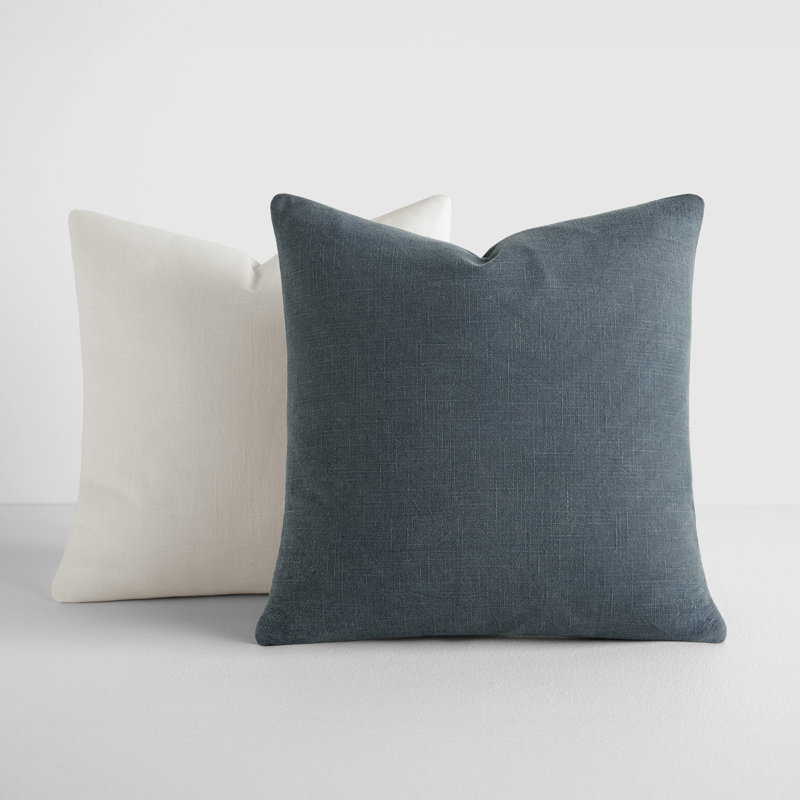 2-Pack Cotton Slub Decor Throw Pillows in Solids, Navy/White