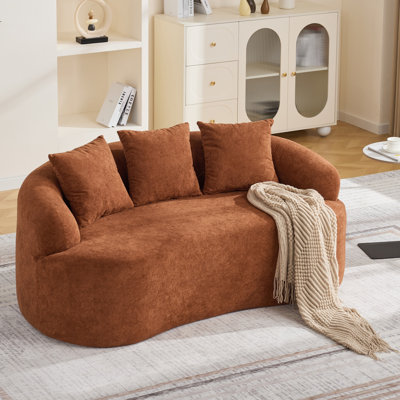 65" Boneless Curved Loveseat Sofa, Modern 2-Seater Cloud Couch with 3 Throw Pillows, Deep Seat Chenille Fabric, No Assembly Required