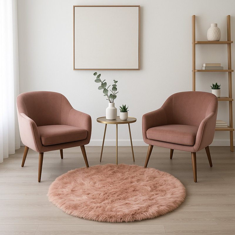 Tapis rond antidérapant lavable en fausse fourrure rose 6 pi x 6 pi