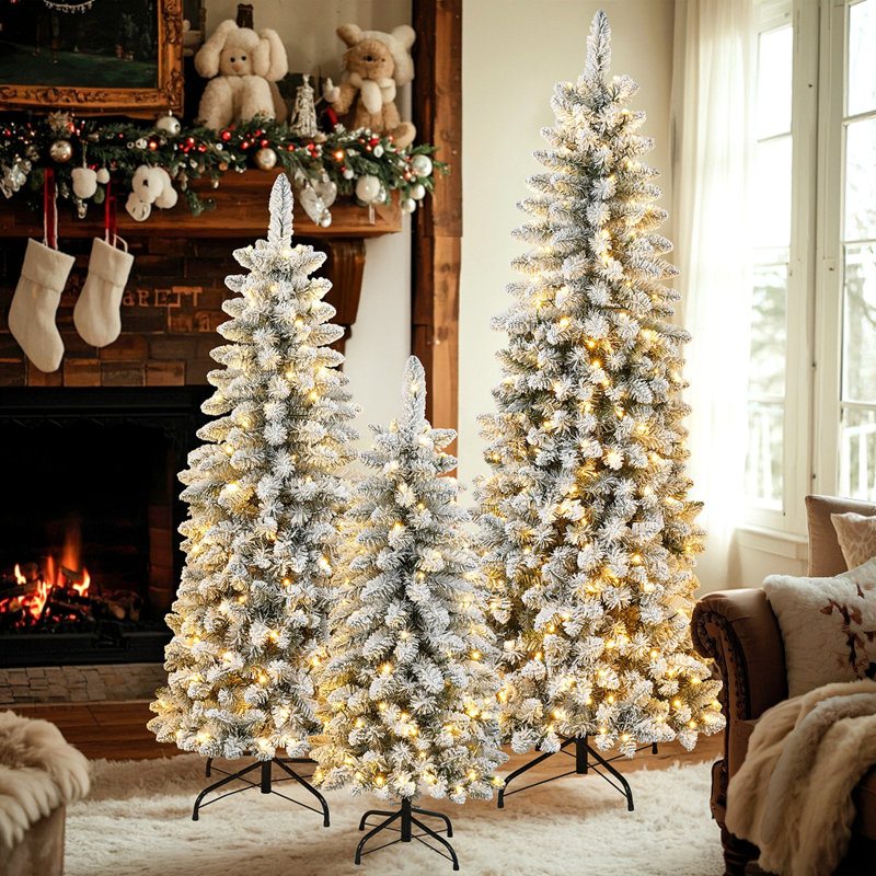 Ensemble d'arbre de Noël artificiel enneigé 3 lumières avec 3 lumières, 4 pi 5 pi 6 pi, décoration de Noël