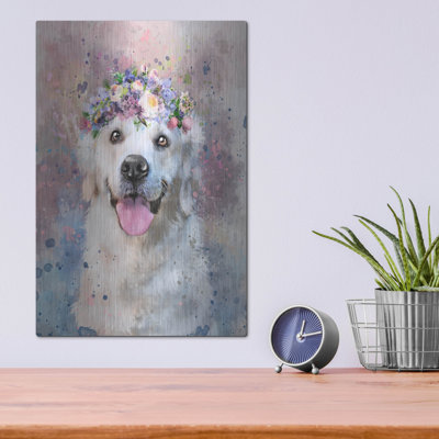 "Lark Manor ™" Flower Crown Golden Retriever 2 "par Furbaby Affiliates, art mural en métal