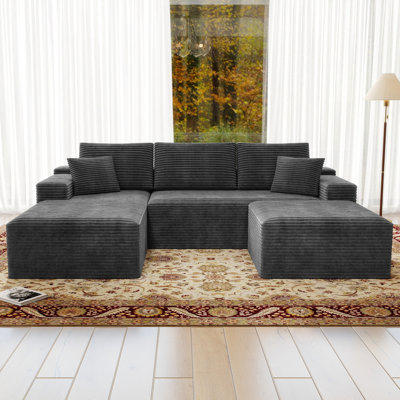 Koli U-shaped Cloud Sectional Sofa Couch, Compression Modular Sofa, Gray Corduroy, Left Facing