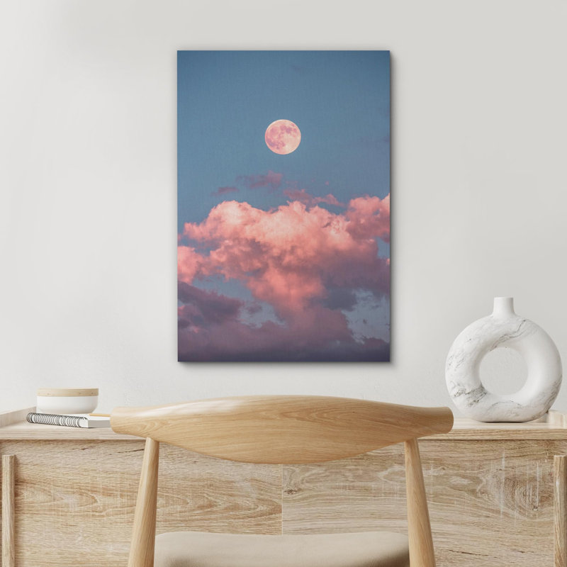 «Pink Cloudy Sky Moon» sur toile, H 18 po x l 12 po