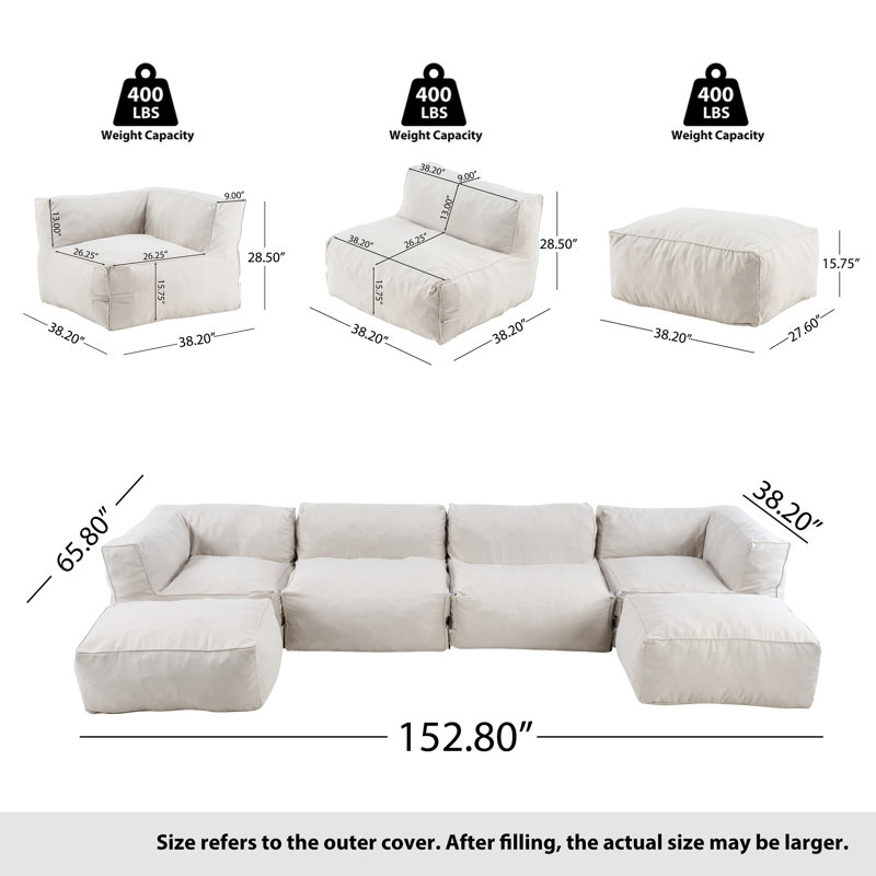 Canapé modulaire en forme de U avec deux repose-pieds Bronean, Beige