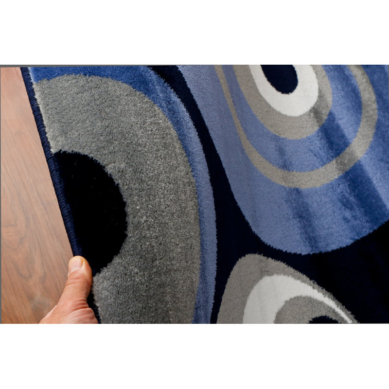 Bleu géométrique/Tapis décoratif gris, Rectangle 3 pi 9 po x 5 pi 3 po