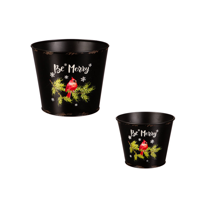 Jardinière noire galvanisée, ensemble de 2 emboîtables "Be Merry"