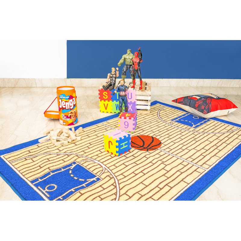 Tapis bleu pour salle de bain Furnish My Place Nieman 695 Basketball Kid | Salle de jeux et de la maternelle | Terrain de basketball | Décoration moderne | Bleu