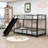 Twin Over Twin Metal Bunk Bed With Slide, Convertible Loft Design And Safety Guardrail-1687479511