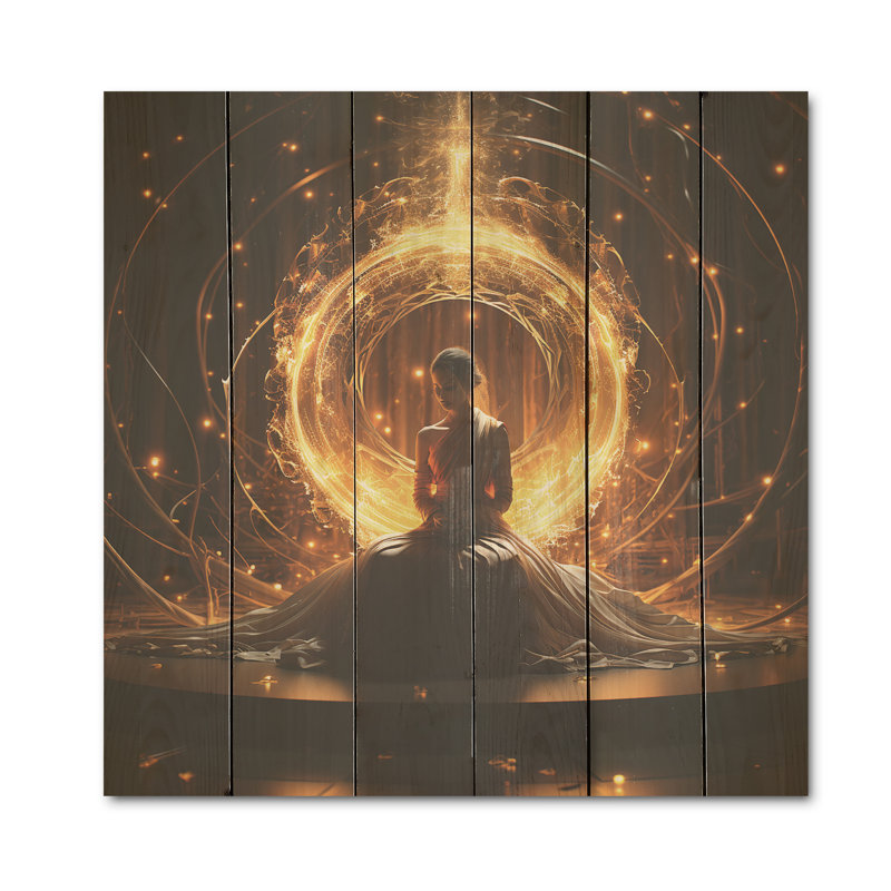 «Enlightenment Glow», art mural sur bois de pin bouddhisme naturel, H 30 po x l 30 po