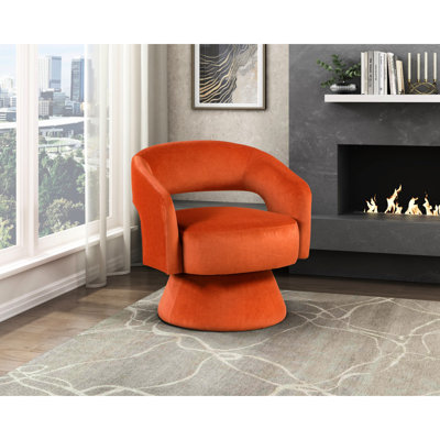 Chaise moderne avec pivotant - Tissu en velours orange, fabrication en bois massif, revêtement en tissu et base en métal 27 po x 26 po H 28 po