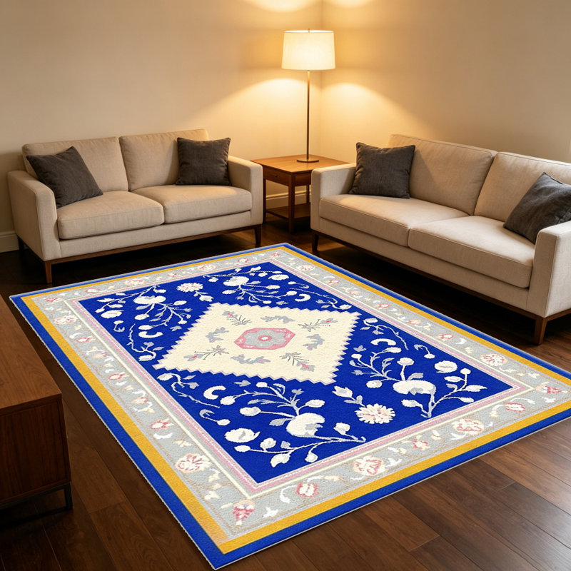 Blue Floral Area carpet-easy to clean, machine-washable, soft and comfortable; suitable for door mats, kitchens, living rooms, bedrooms, corridors, and laundry areas. Easy to clean, durable carpet for home decoration.