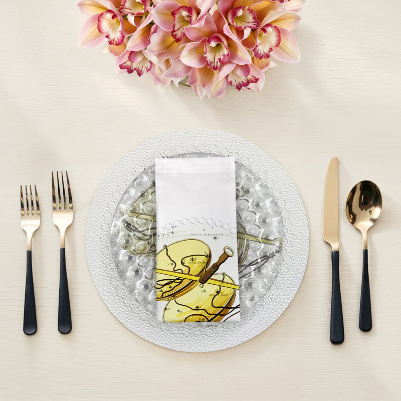 Zodiac Libra Cotton Sateen Dinner Napkins, White