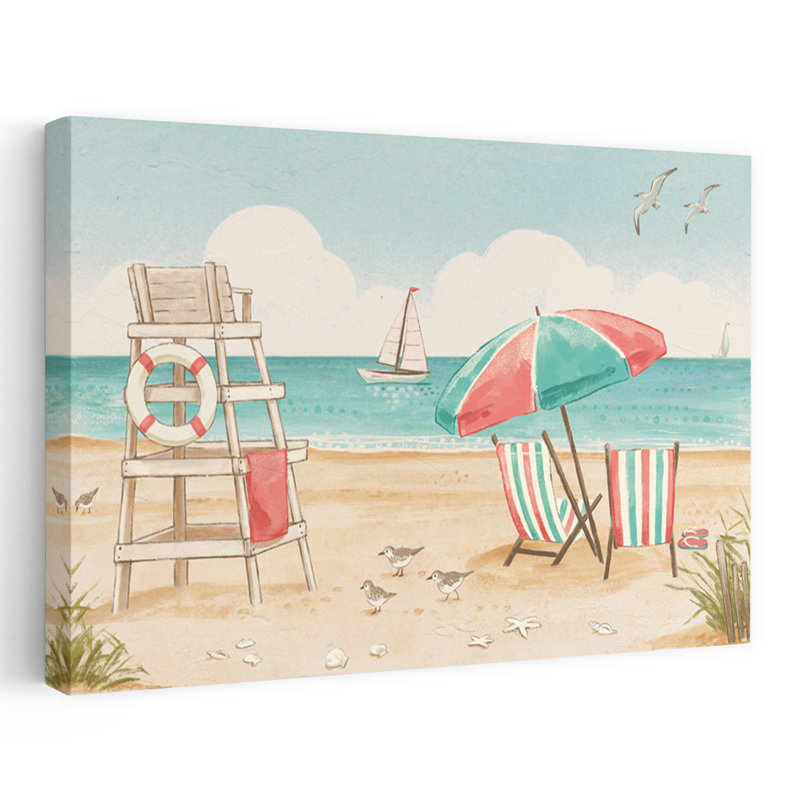 Beach Time I Crop - animaux, plages, oiseaux, nuages, art, H 16 po x l 24 po