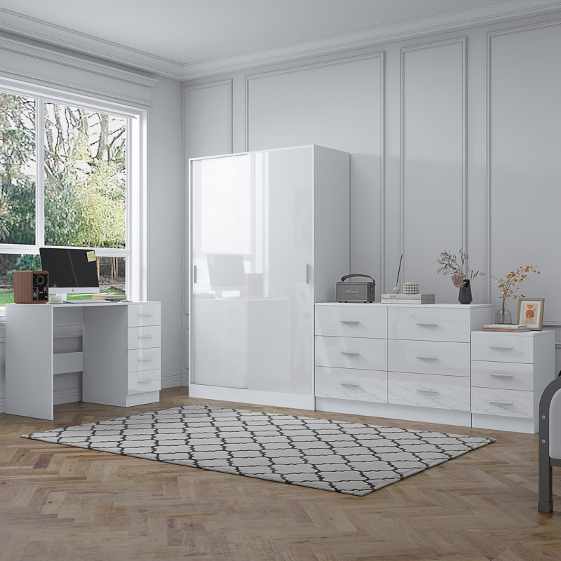 Eva Piece Bedroom Set, White Gloss / Matt White
