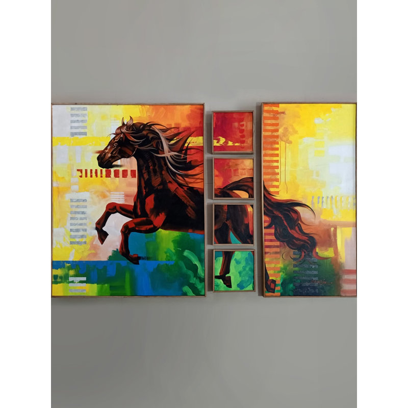 Running Horse Acrylic Art by Gokulam Vijay – 48" x 72" Large Handmade Modern Canvas Painting, Bold Equine Wall Decor