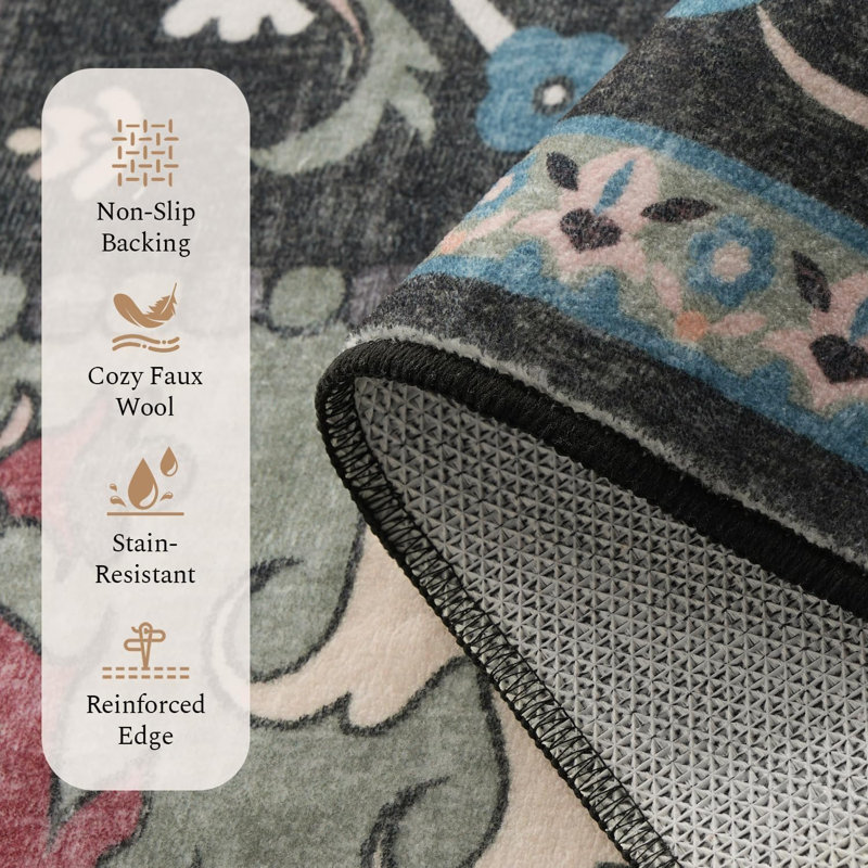 9'X12' Washable Area Rug with Rubber Backing Green, Rectangle 9' x 12', Green