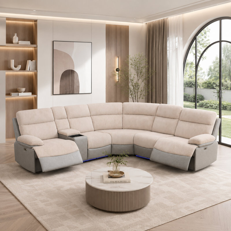 Ensemble de canapé modulaire inclinable électrique 3 pièces en tissu de qualité supérieure avec chargeur sans fil, console de rangement et éclairage à DEL bleu