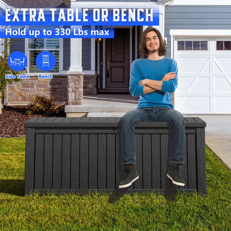 Boîte de rangement extérieure en résine 180 gallons, Noir
