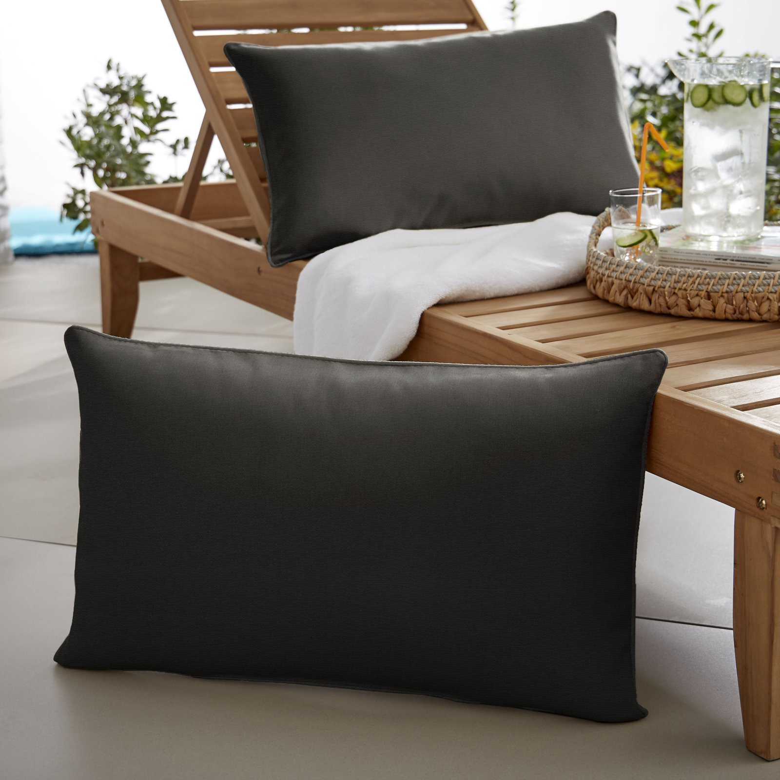 Ashish Sunbrella® Throw Pillow, Black, Rectangle 16" H x 26" W