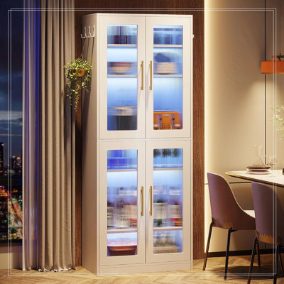 Armoire de rangement de 67 po de hauteur avec portes, DEL et 8 tablettes réglables pour le salon, le bureau et la chambre à coucher