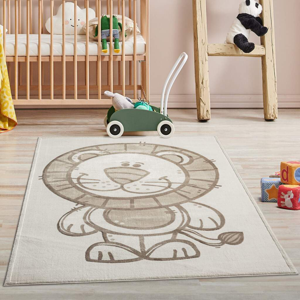 Kinderteppich Mara 717 - Creme - Beige -Tier-Muster Löwe - Kurzflor - Teppiche - Kinderzimmer