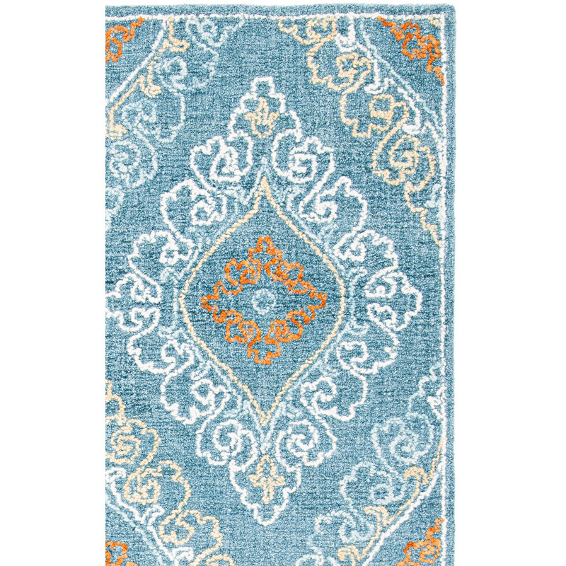 Fairborn Hand Tufted Wool/Cotton Ikat Rug in Blue/Yellow, Rectangle 5' x 8'