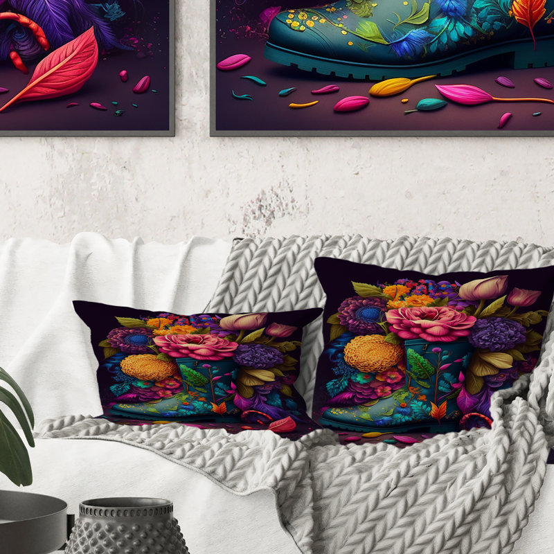 Bouquet de fleurs lumineuses en bottes de ferme III - Coussin décoratif imprimé Fashion