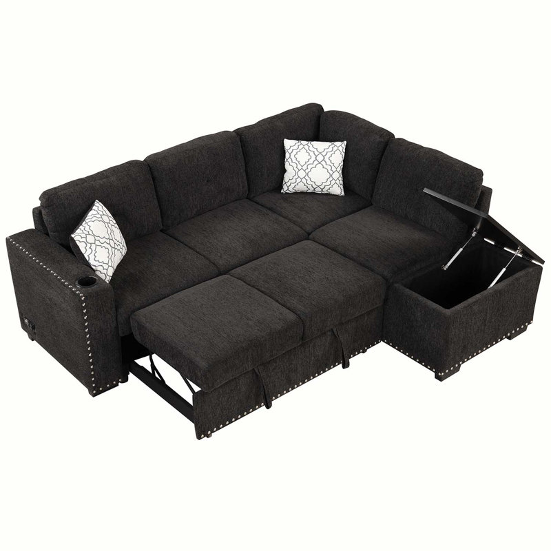 Kentin Upholstered 83.8'' Sleeper Sofa, Chenille Black
