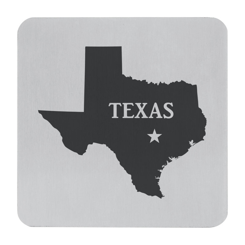 Stainless Steel Square 4 Piece Coaster Set, Texas