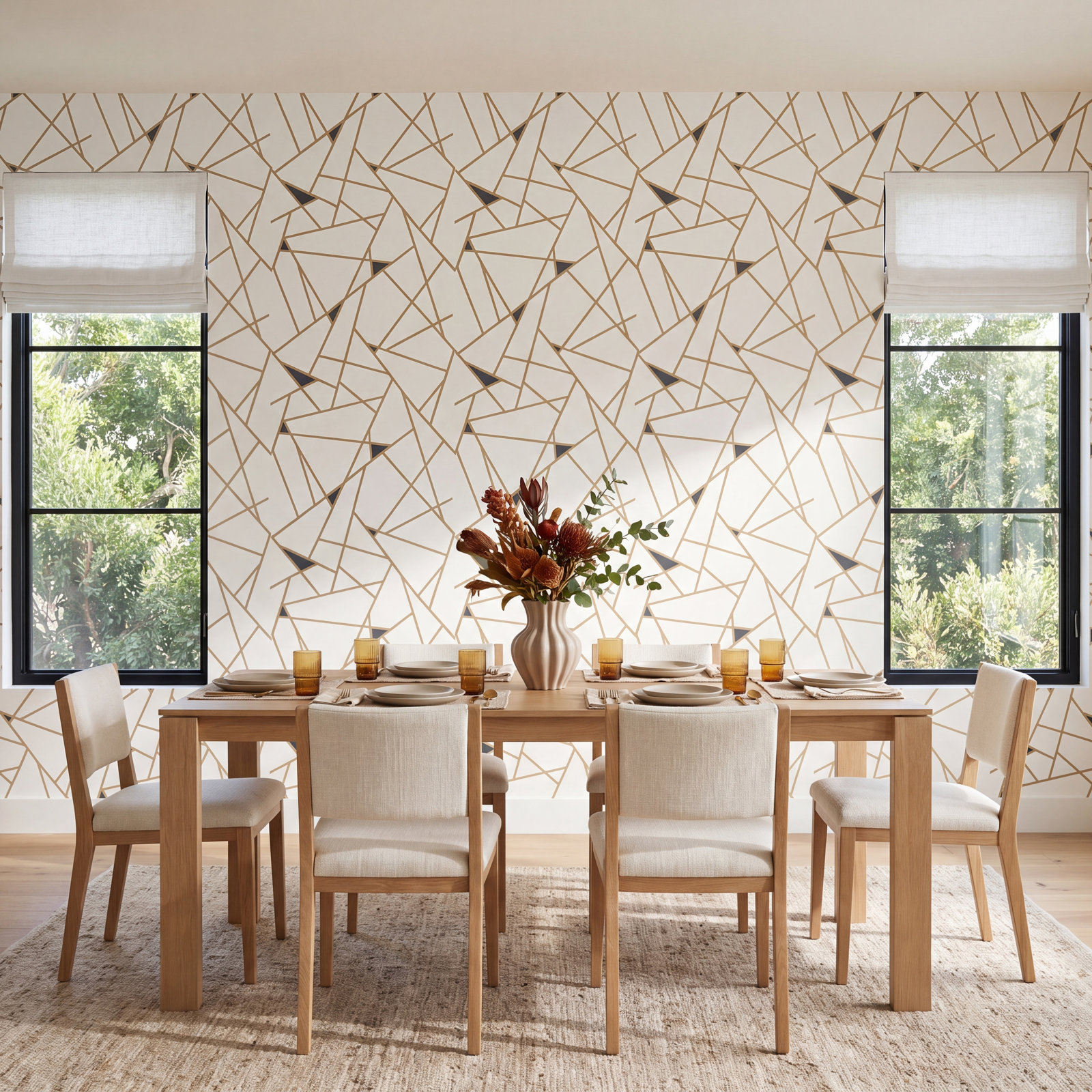 Risky Business II Modern Geometric Wallpaper, Metallic Gold/Black/White