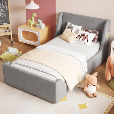 Velvet Low Profile Kids Floor Bed With RGB Ambient Lighting,  No Box Spring Required