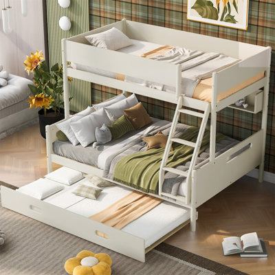 Wood Twin Over Full Bunk Bed With Storage Shelves And Twin Size Trundle -  Harriet Bee, 97011DDCCA5A44A78B92F975A24735EA