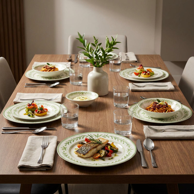 Service de table en porcelaine verte Verdant Vine (service de 24 pièces pour 6 personnes)