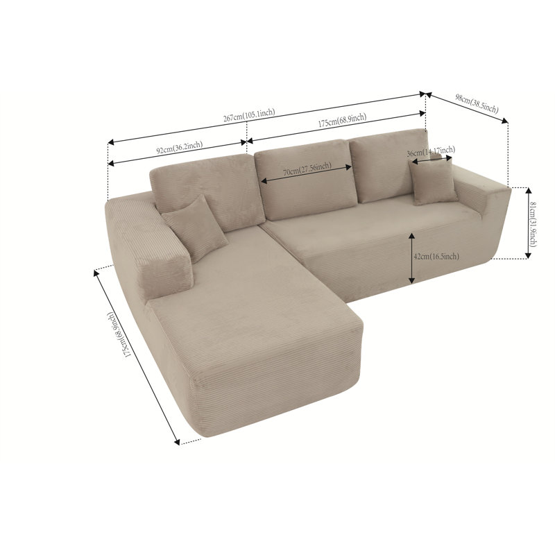 105" L-Shaped Sectional, Camel Corduroy