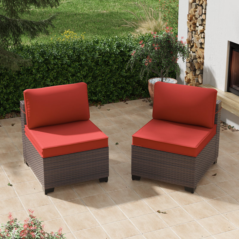 Kalinowski 2-Piece Modern Outdoor Sectional Sofa Set With Adjustable Feet Splash-Proof Cushions & Secure Seat Clips, Red