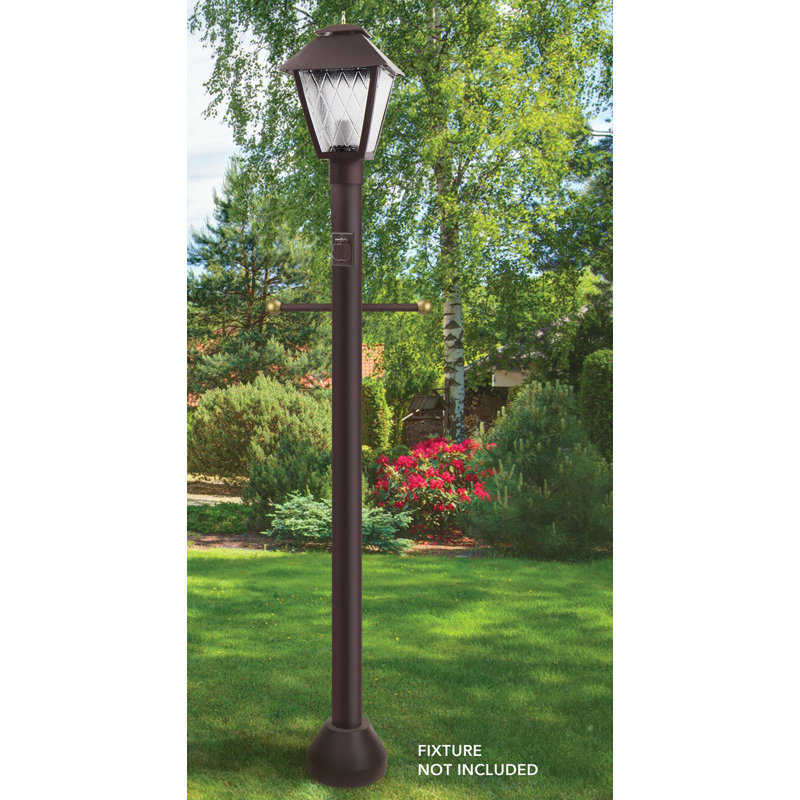 Solus 6 Ft. Surface Mount Lamp Post with Decorative Cross Arm, Convenience Outlet and Aluminum Base Cover, Bronze