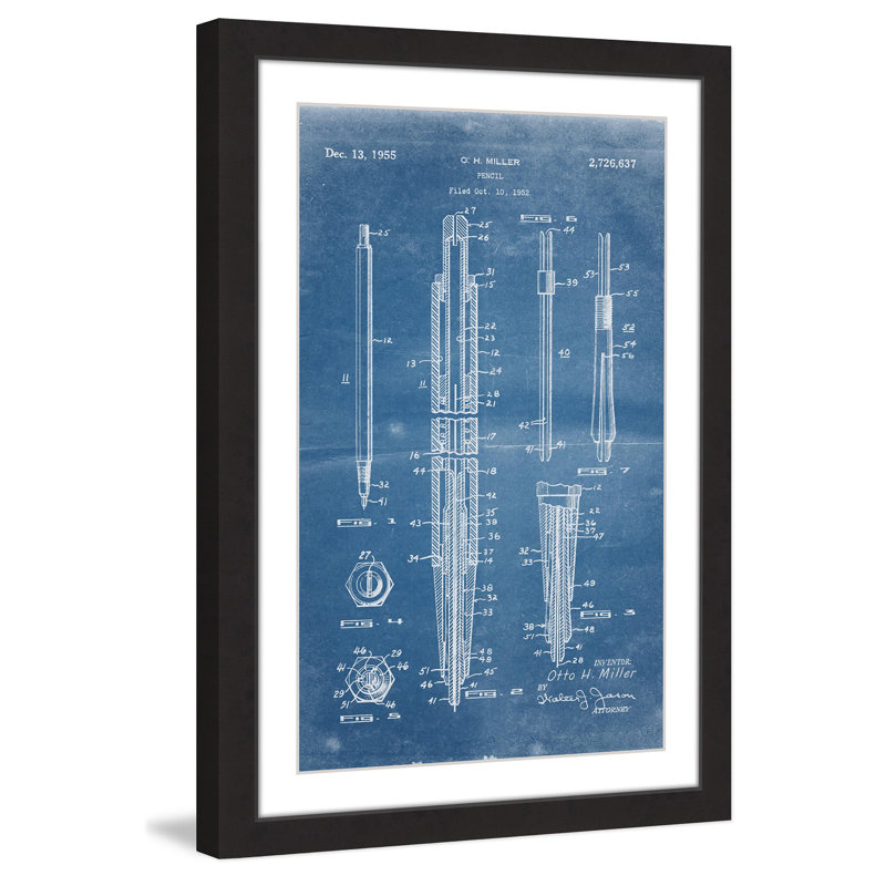 « crayon 1955 blueprint » par steve king, reproduction d’art encadrée, H 24 po x l 16 po x P 1,5 po