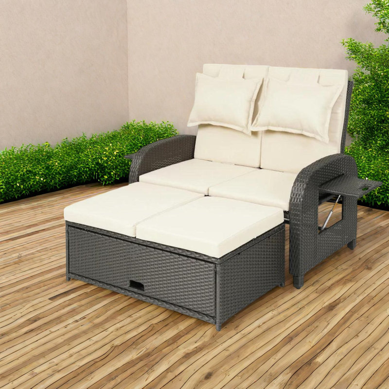 Canapé convertible de patio en rotin avec rangement, structure en acier, extérieur moderne