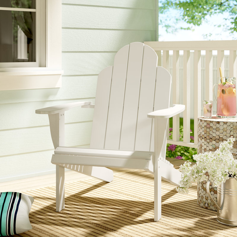 Chaise Adirondack en bois massif avec repose-pieds Langport, Blanc