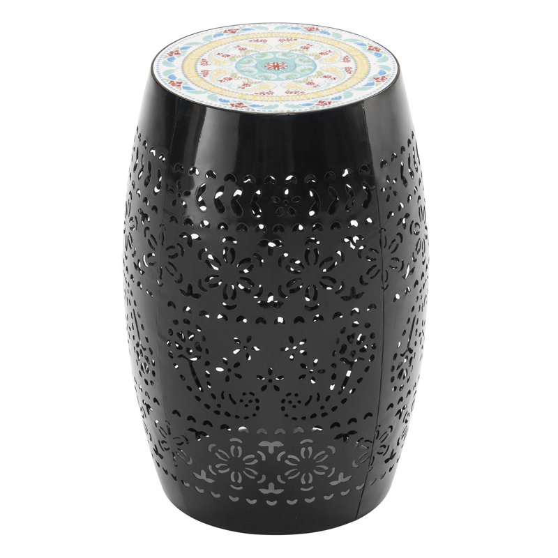 Ifrane Metal Side Table With Ceramic Top, Black