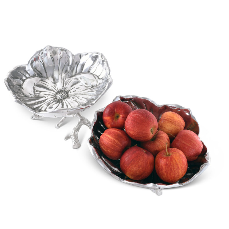 Magnolia Patterned Aluminum Serving Bowl with Branch Design