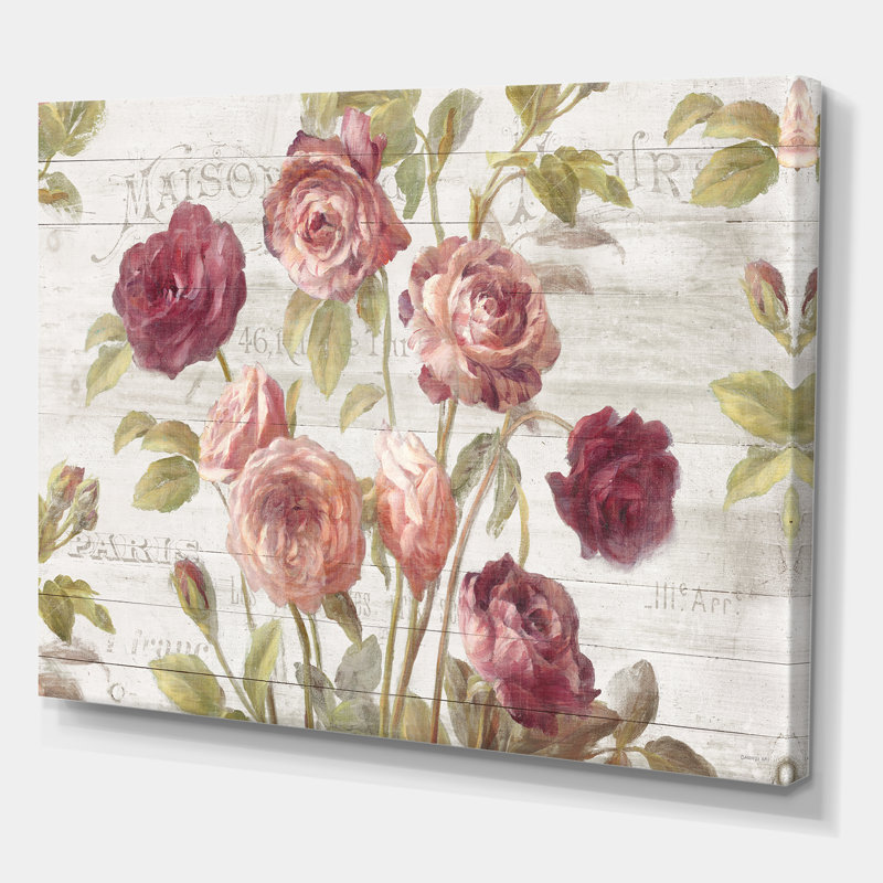 «French Roses I», reproduction d'art sur toile tendue, H 12 po x l 20 po x p 1 po