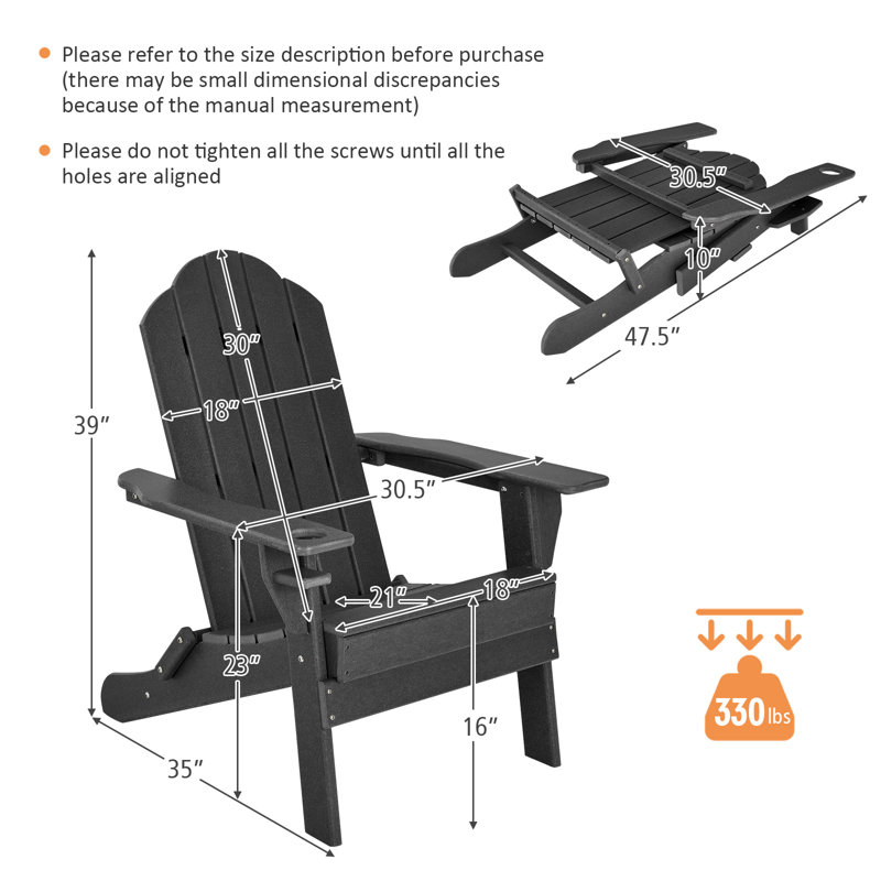 Foldable Outdoor Adirondack Chair, Black