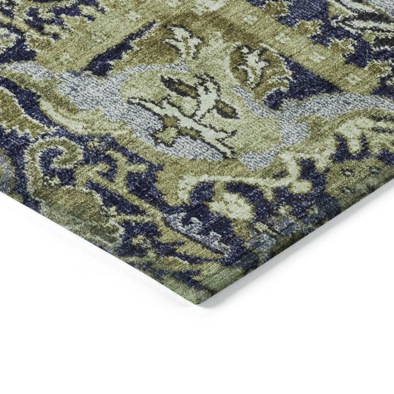 Tapis extérieur lavable damassé vert et bleu 5 pi x 8 pi