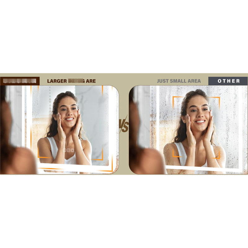 Miroir de salle de bain pour salle de bain avec DEL 32 x 24 - Fixation murale, intensité variable 3 couleurs, brouillard